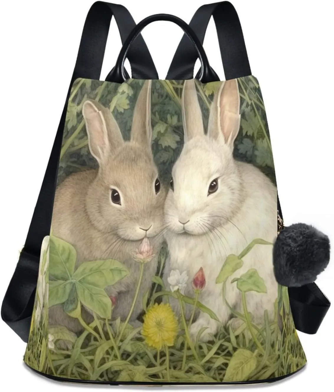 Sinestour Watercolor Rabbit Flowers Backpack Purse Anti-Theft Casual Travel Rucksack Fashion Lightweight Shoulder Bag for Carryon Handbag Women