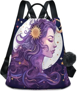 Sinestour Watercolor Women Sun Moon Backpack Purse Anti-Theft Casual Travel Rucksack Fashion Lightweight Shoulder Bag for Women Casual Purses