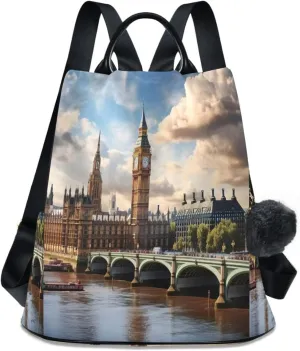 Sinestour Westminster Houses London Backpack Purse Anti-Theft Casual Travel Rucksack Fashion Lightweight Shoulder Bag for Women Carryon Handbag