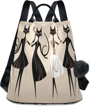 Sinestour White Black Cats Dancing Backpack Purse Anti-Theft Casual Travel Rucksack Fashion Lightweight Shoulder Bag for Women Casual Purses