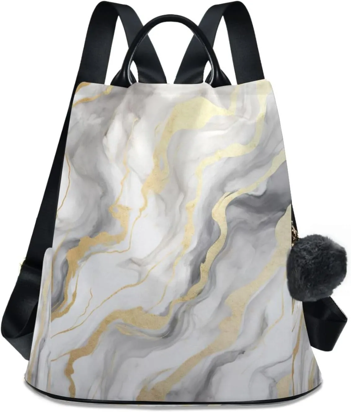 Sinestour White Gold Marble Texture Backpack Purse Anti-Theft Casual Travel Rucksack Fashion Lightweight Shoulder Bag for Women Casual Purses