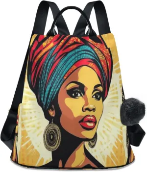 Sinestour Woman Red Blue Headscarf Backpack Purse Anti-Theft Casual Travel Rucksack Fashion Lightweight Shoulder Bag for Women Casual Purses