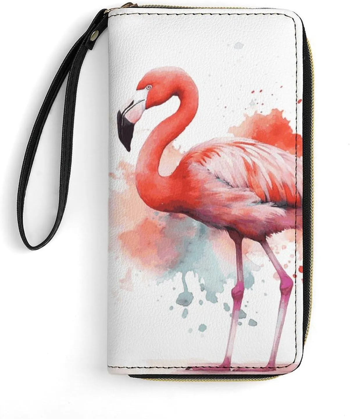 Small Leather Bag with Wristlet Watercolor Flamingo Printed Genuine Leather Wallet for Men And Women Exquisite And Personalized Portable Wallet