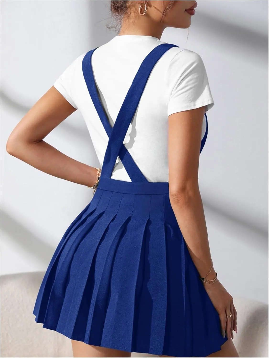 SOLY HUX Women's Braces Skirt Pleated A Line Mini Skirt High Waisted Overall Skater Suspender Skirts