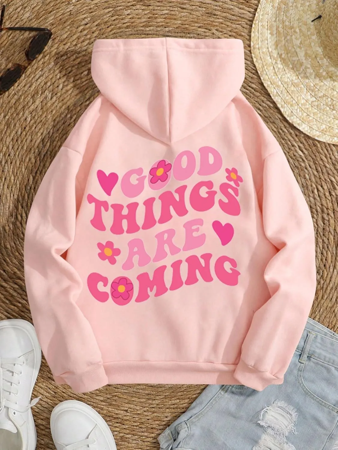SOLY HUX Women's Graphic Hoodies Oversized Sweatshirts Letter Flower Print Hooded Pullover Tops Cute Fall Clothes