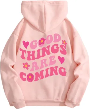 SOLY HUX Women's Graphic Hoodies Oversized Sweatshirts Letter Flower Print Hooded Pullover Tops Cute Fall Clothes