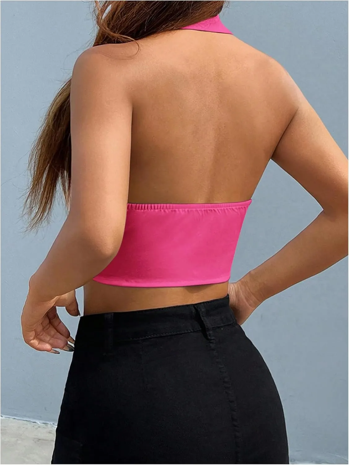 SOLY HUX Women's Halter V Neck Vest Button Down Backless Crop Tank Tops Sleeveless Blazer Waistcoat