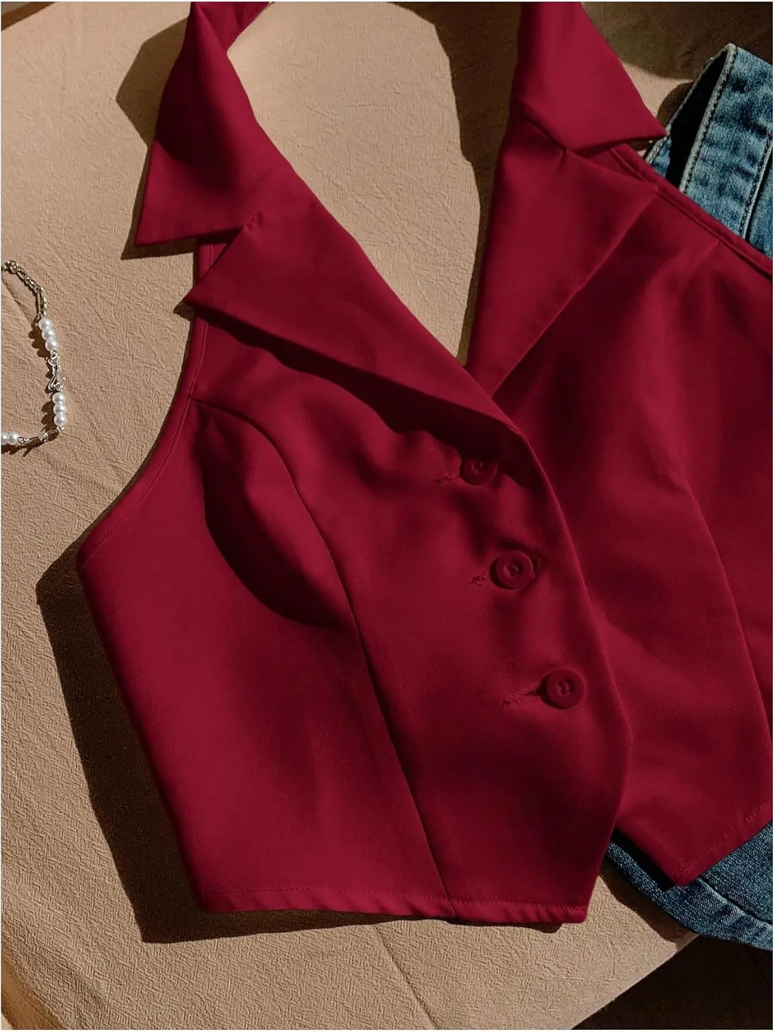 SOLY HUX Women's Halter V Neck Vest Button Down Backless Crop Tank Tops Sleeveless Blazer Waistcoat