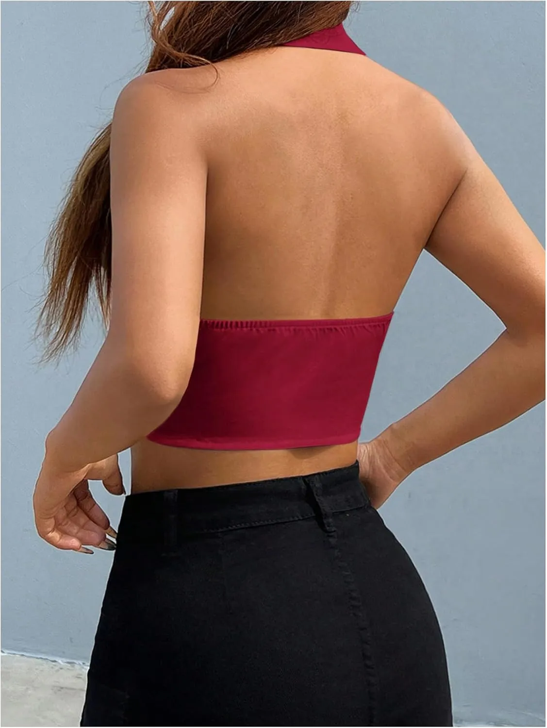 SOLY HUX Women's Halter V Neck Vest Button Down Backless Crop Tank Tops Sleeveless Blazer Waistcoat