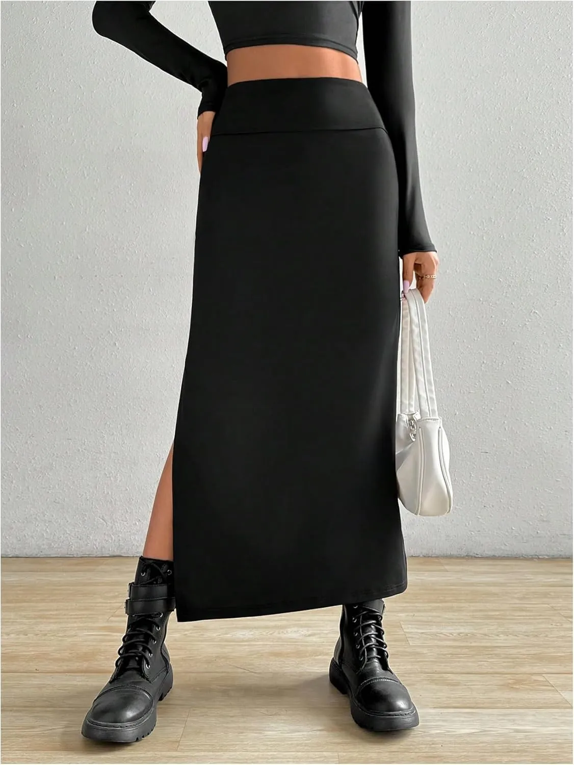 SOLY HUX Women's High Waisted Split Hem Skirt Bodycon Casual Long Skirts
