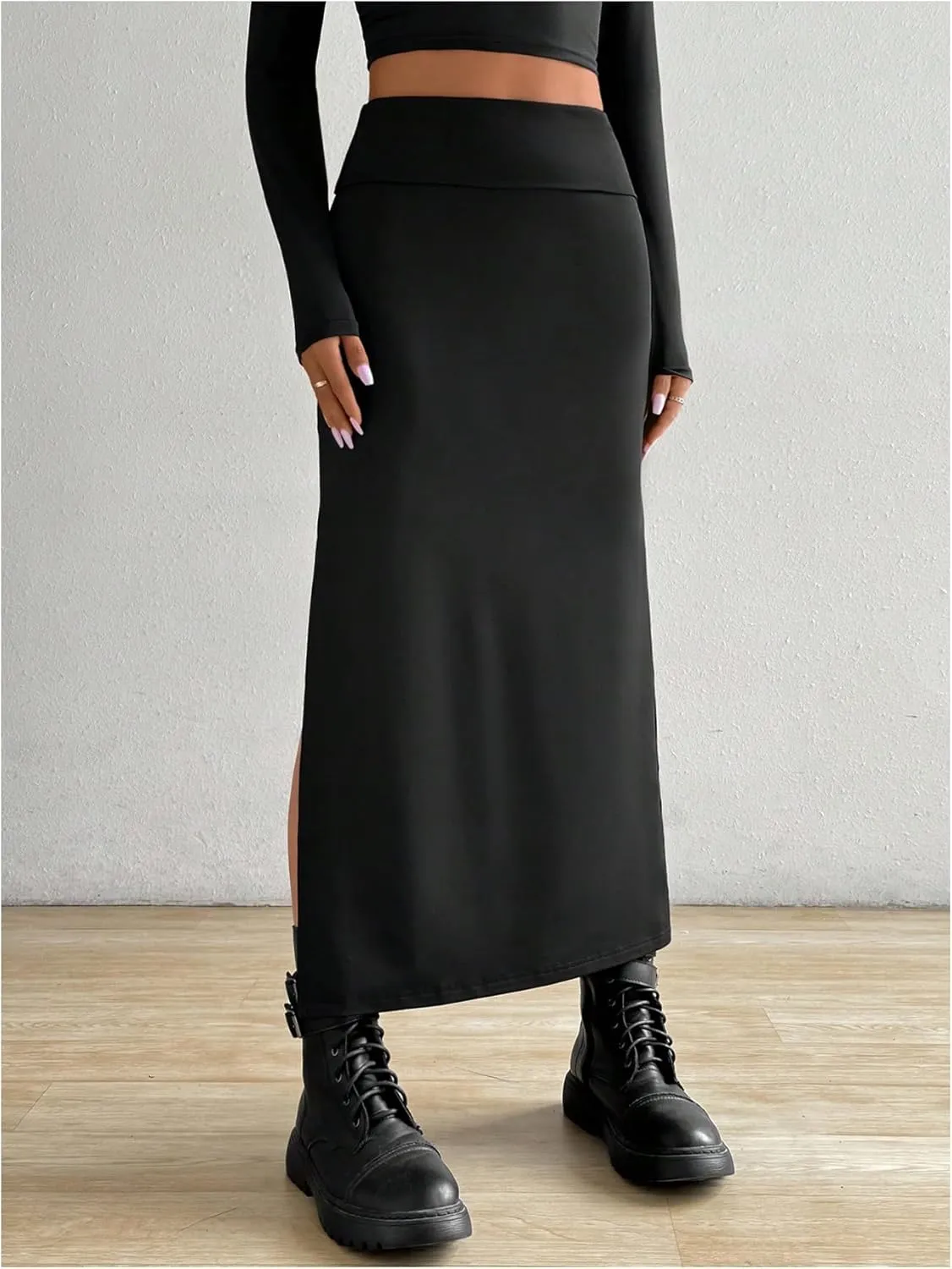 SOLY HUX Women's High Waisted Split Hem Skirt Bodycon Casual Long Skirts
