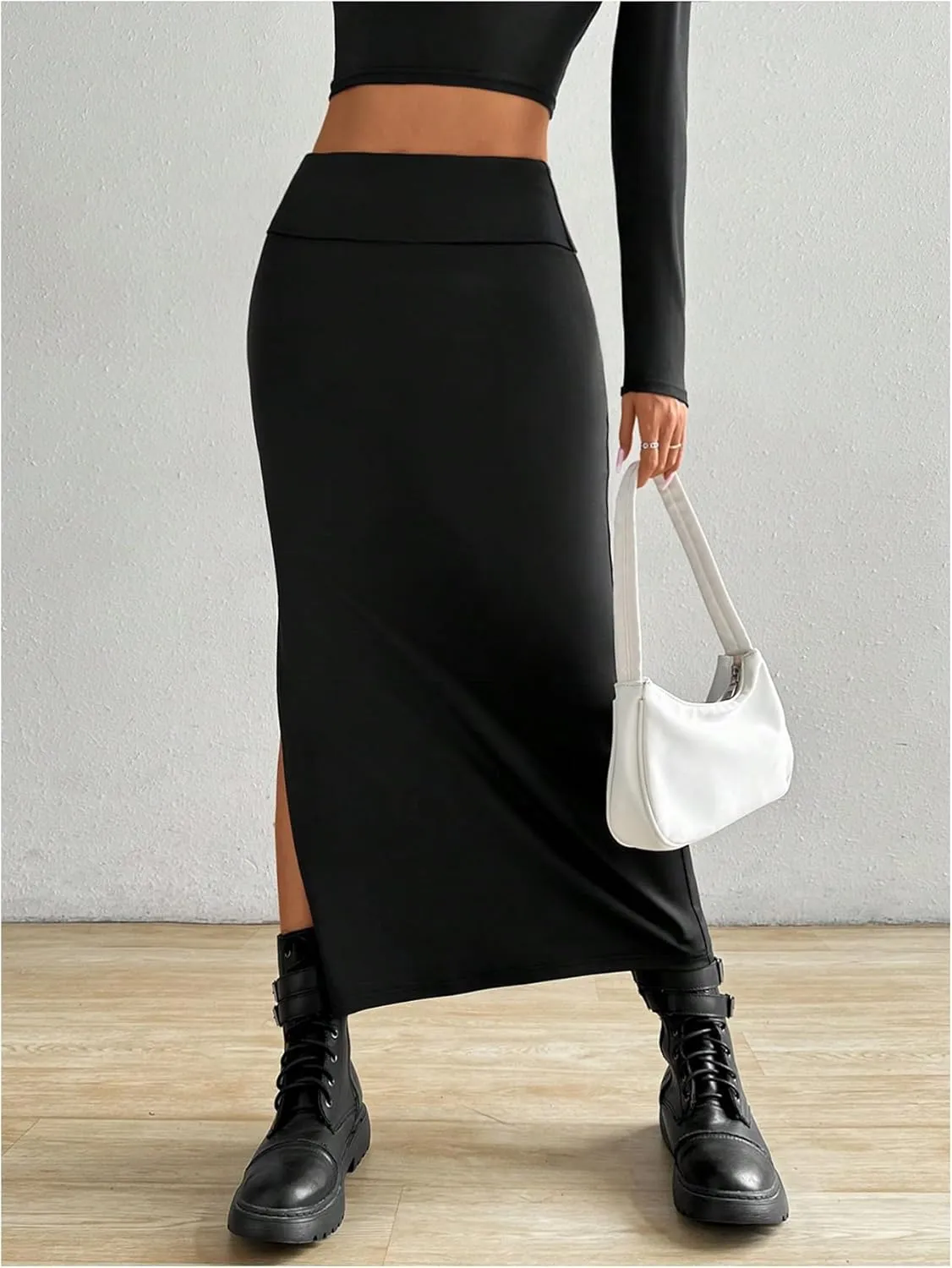 SOLY HUX Women's High Waisted Split Hem Skirt Bodycon Casual Long Skirts