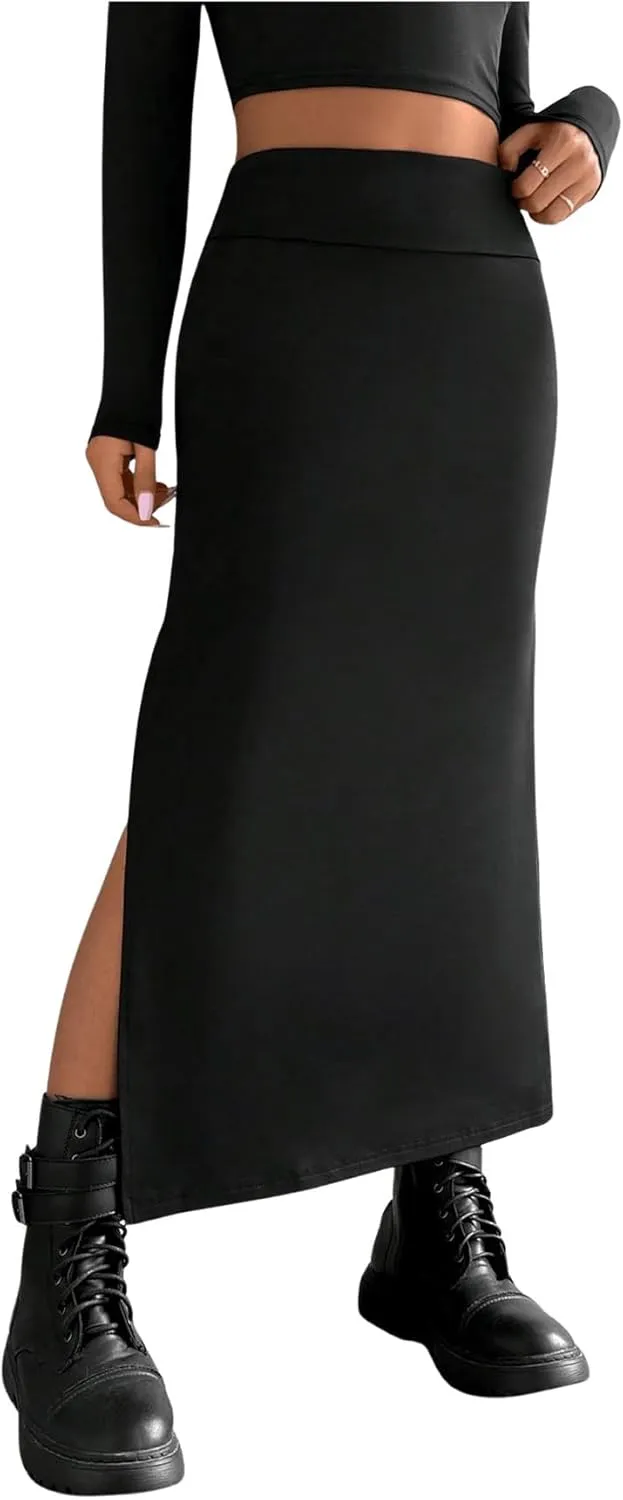 SOLY HUX Women's High Waisted Split Hem Skirt Bodycon Casual Long Skirts