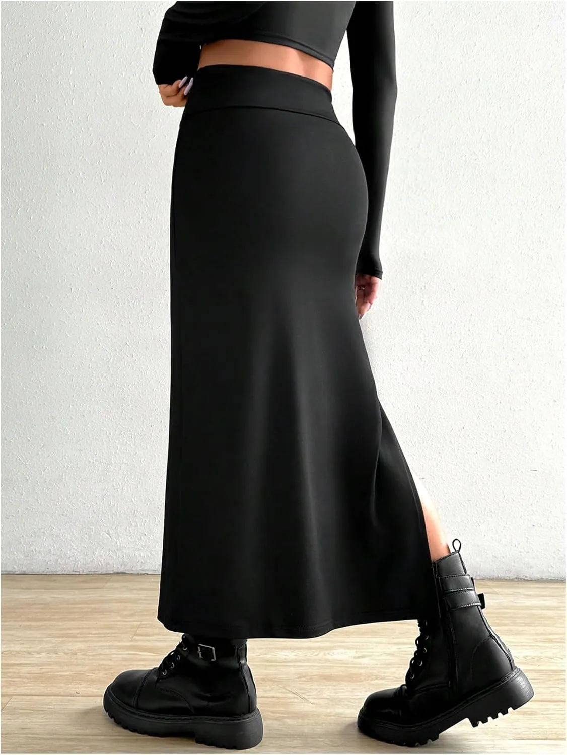 SOLY HUX Women's High Waisted Split Hem Skirt Bodycon Casual Long Skirts