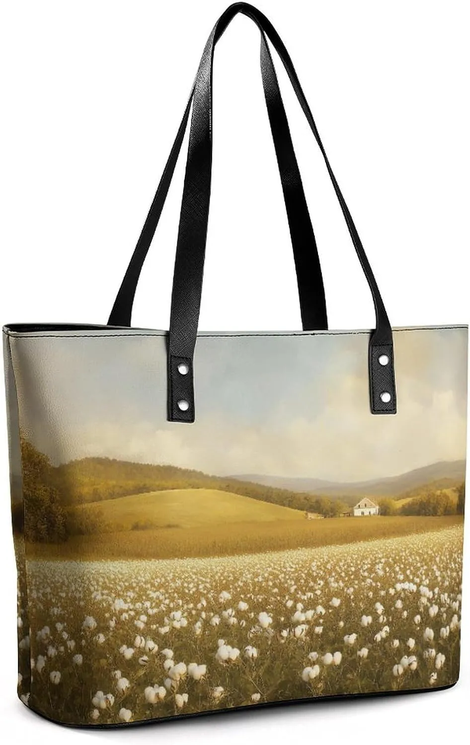 Spring Meadow Dirt Path Flowers Landscape Women Soft Leather Handbags Tote Purses Shoulder Bucket Bags