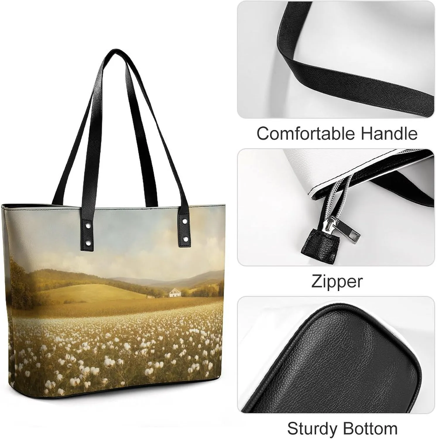 Spring Meadow Dirt Path Flowers Landscape Women Soft Leather Handbags Tote Purses Shoulder Bucket Bags
