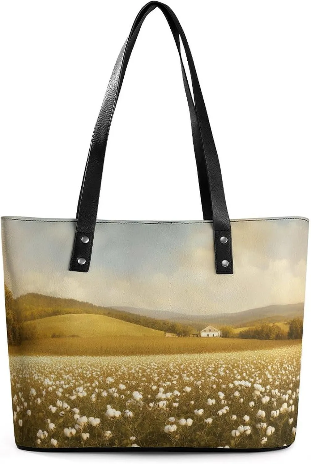 Spring Meadow Dirt Path Flowers Landscape Women Soft Leather Handbags Tote Purses Shoulder Bucket Bags