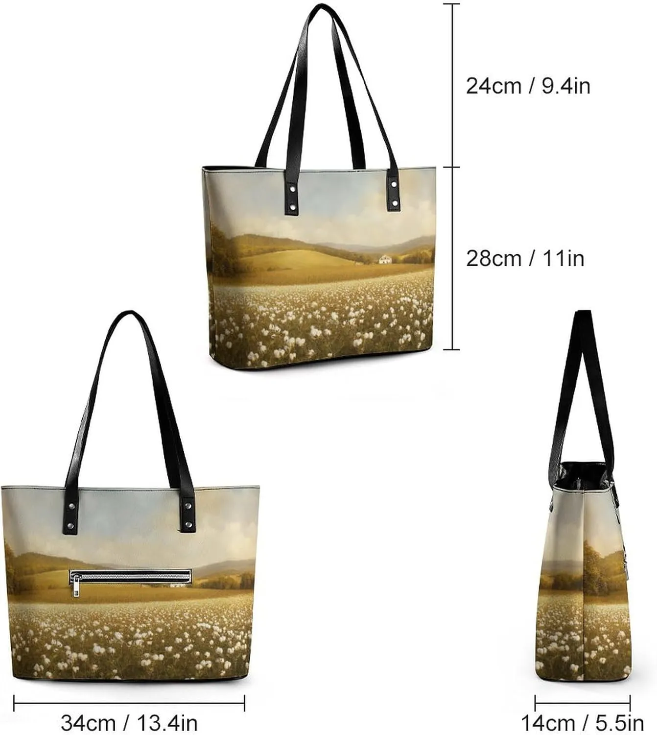 Spring Meadow Dirt Path Flowers Landscape Women Soft Leather Handbags Tote Purses Shoulder Bucket Bags