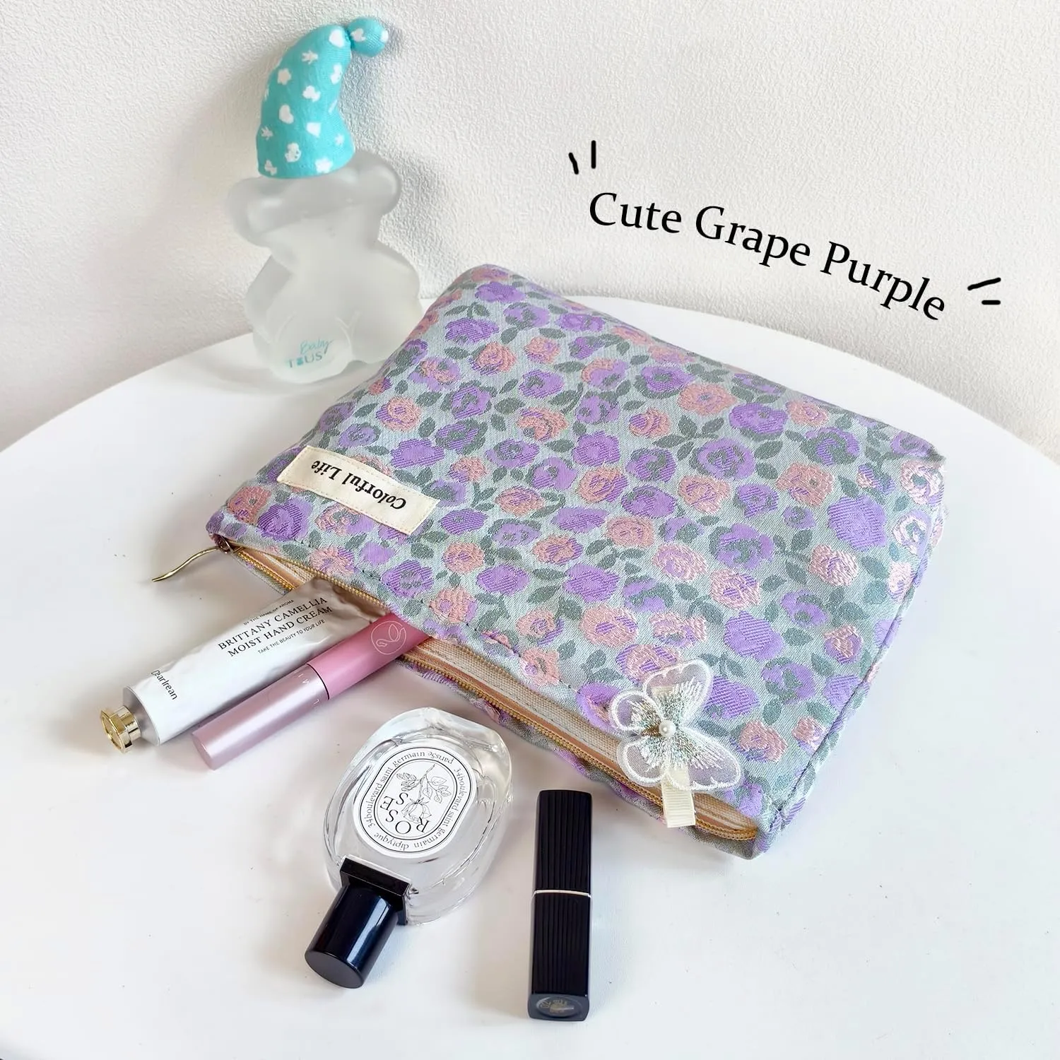 STARDW Aesthetic Floral Makeup Bag Cute Small Cosmetic Bags for Women Girls, Travel Toiletry Bag Large Capacity Zipper Makeup Pouch, Purse Organizer Pouches