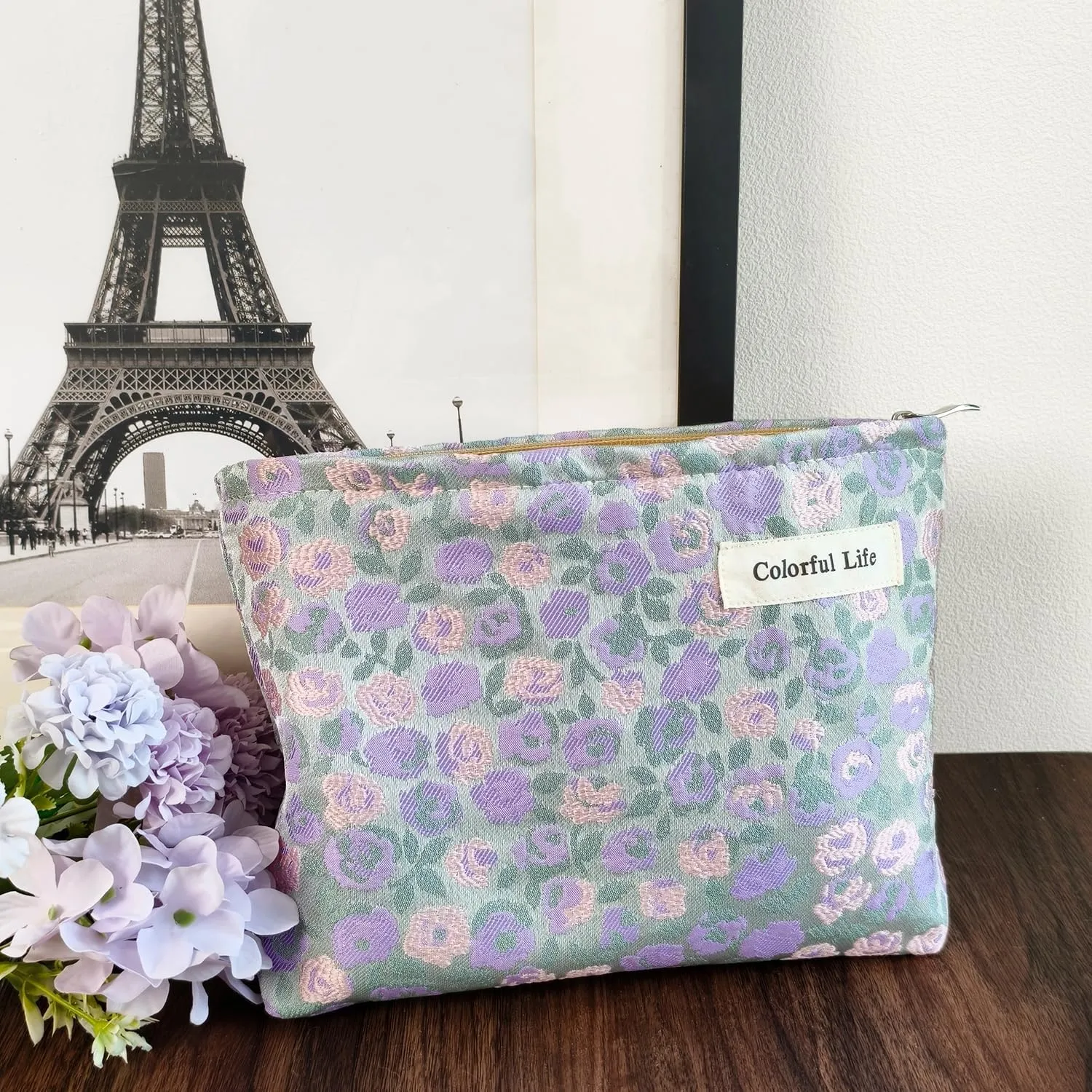 STARDW Aesthetic Floral Makeup Bag Cute Small Cosmetic Bags for Women Girls, Travel Toiletry Bag Large Capacity Zipper Makeup Pouch, Purse Organizer Pouches