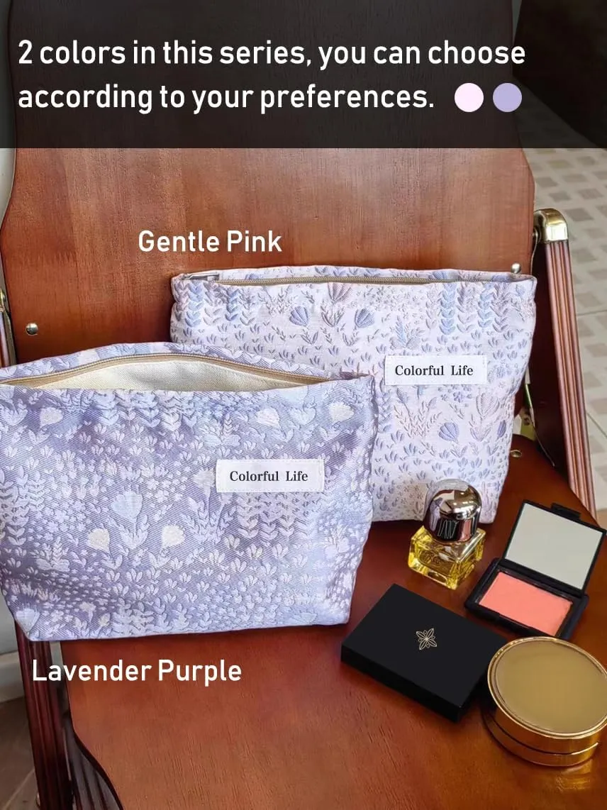 STARDW Aesthetic Floral Makeup Bag Cute Small Cosmetic Bags for Women Girls, Travel Toiletry Bag Large Capacity Zipper Makeup Pouch, Purse Organizer Pouches