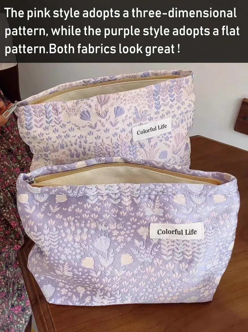 STARDW Aesthetic Floral Makeup Bag Cute Small Cosmetic Bags for Women Girls, Travel Toiletry Bag Large Capacity Zipper Makeup Pouch, Purse Organizer Pouches