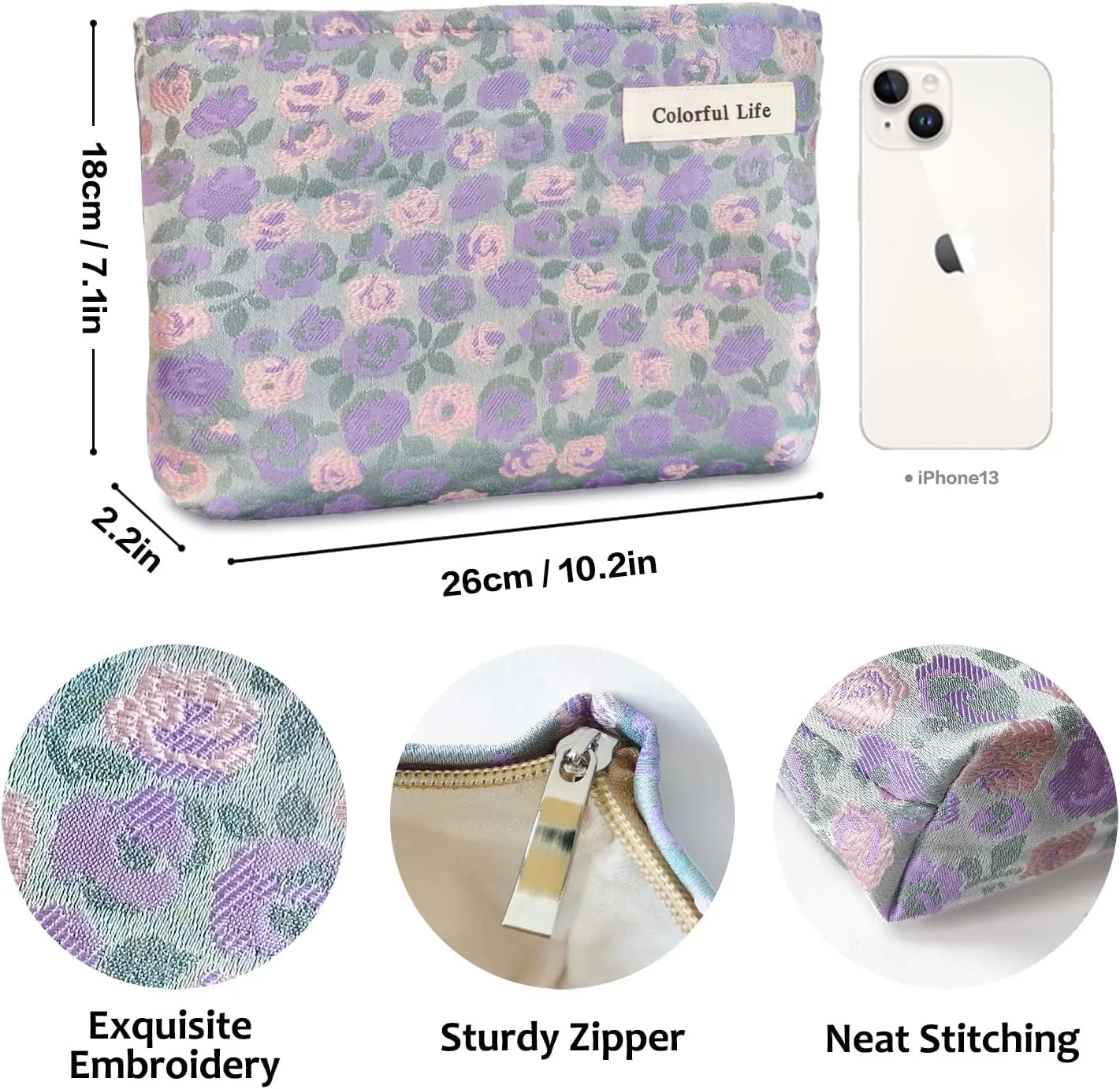 STARDW Aesthetic Floral Makeup Bag Cute Small Cosmetic Bags for Women Girls, Travel Toiletry Bag Large Capacity Zipper Makeup Pouch, Purse Organizer Pouches
