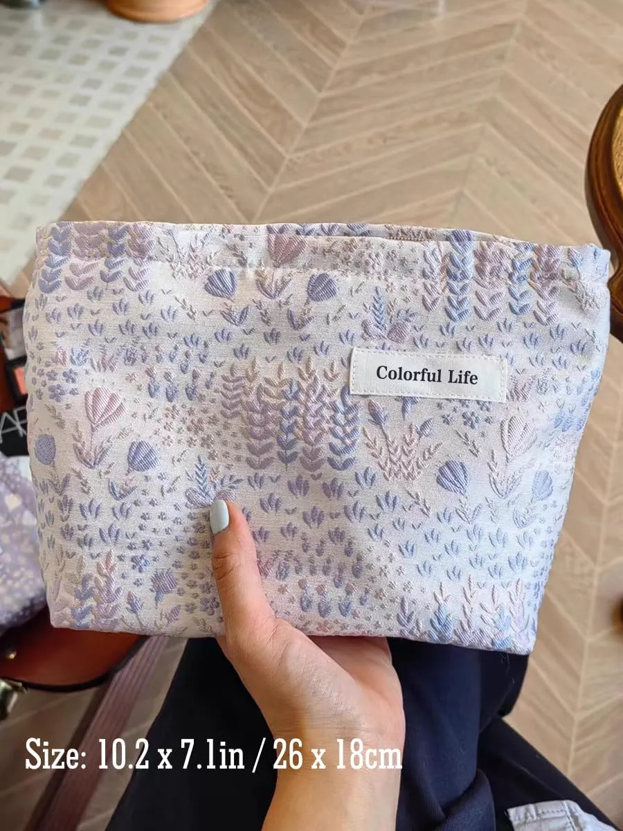 STARDW Aesthetic Floral Makeup Bag Cute Small Cosmetic Bags for Women Girls, Travel Toiletry Bag Large Capacity Zipper Makeup Pouch, Purse Organizer Pouches