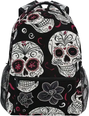 Sugar Skull Red Floral Backpack for Men Women Laptop Travel Backpack Book Bag Personalized Backpack 11.4 x 16