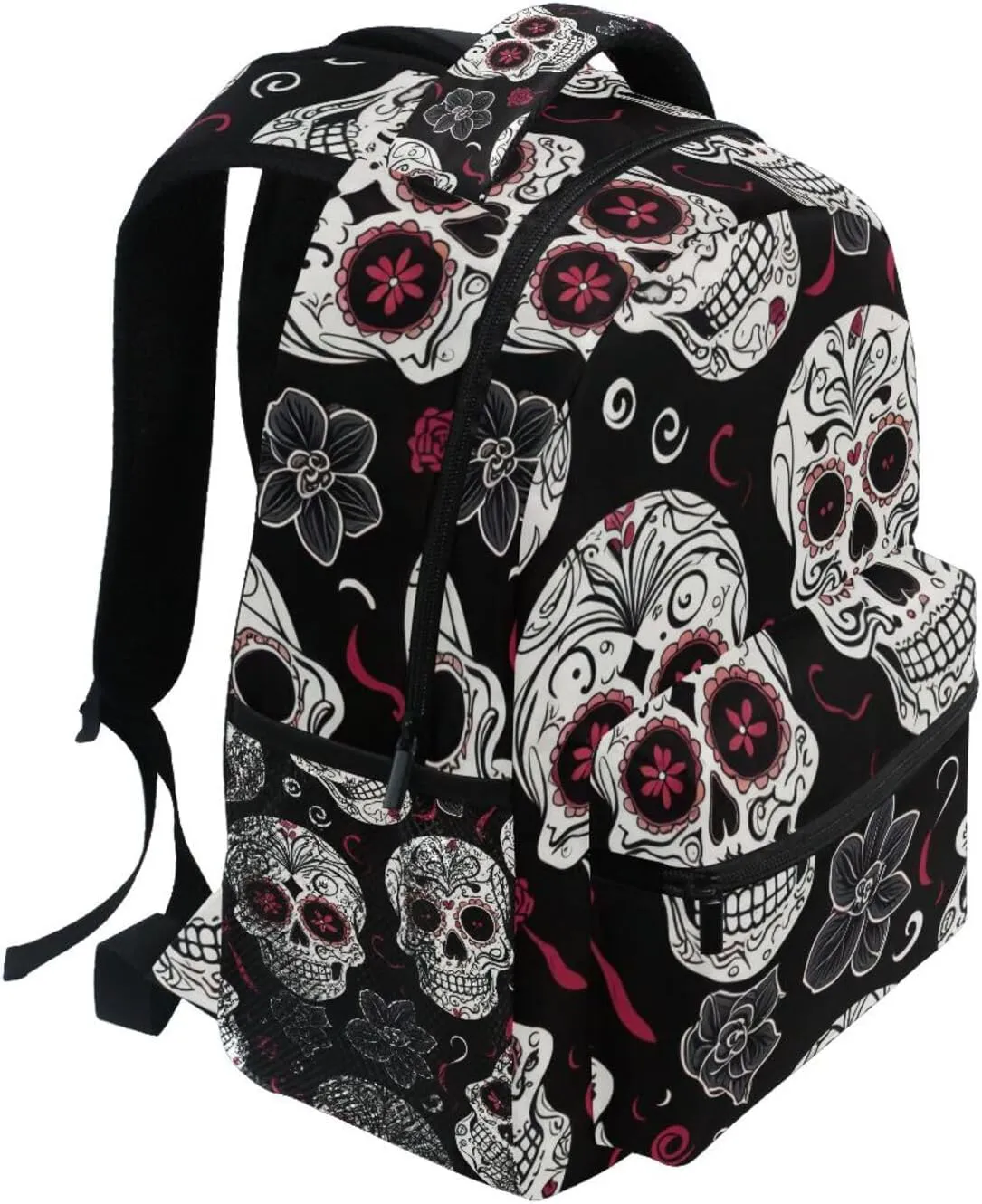 Sugar Skull Red Floral Backpack for Men Women Laptop Travel Backpack Book Bag Personalized Backpack 11.4 x 16
