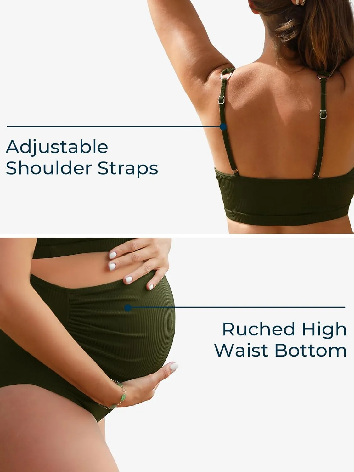 Summer Mae Maternity Ribbed High Waist Swimsuit Crop Top Bikini Bathing Suit High Cut Two Piece Pregnancy Swimwear