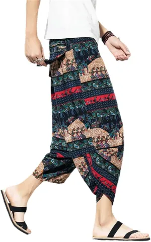 Summer Men Cotton Harem Pants Casual Hip Hop Cross Bloomers Calf-Length Joggers Streetwear