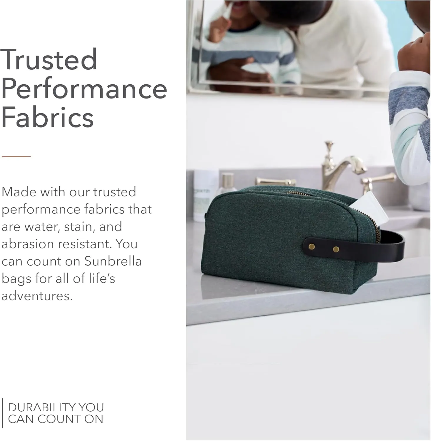 Sunbrella Andy Travel Kit | Durable Toiletry Bag | Water & Stain Resistant Bag for Travel Accessories | Unisex Shave & Cosmetic Bag | Recycled Fabric | Alpine/Green