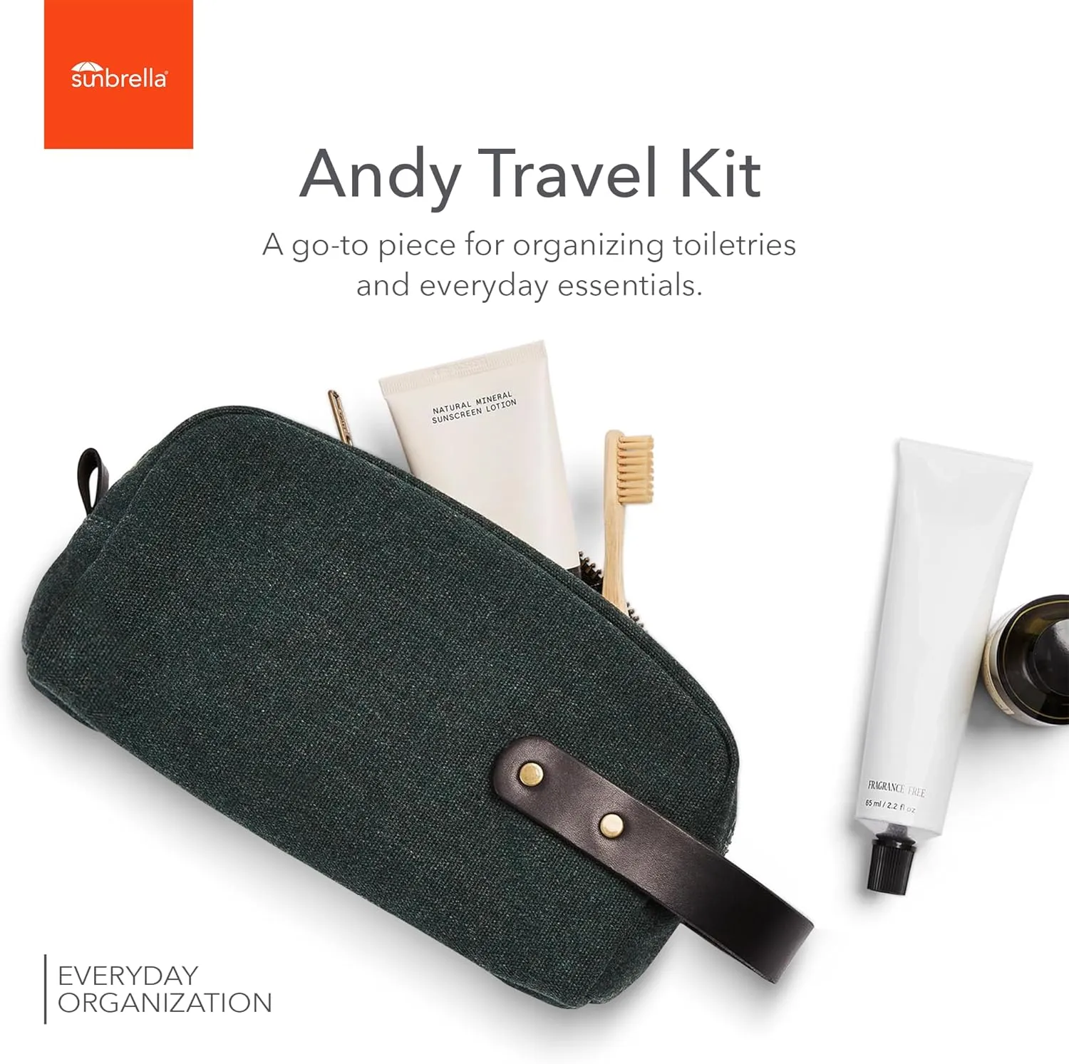 Sunbrella Andy Travel Kit | Durable Toiletry Bag | Water & Stain Resistant Bag for Travel Accessories | Unisex Shave & Cosmetic Bag | Recycled Fabric | Alpine/Green