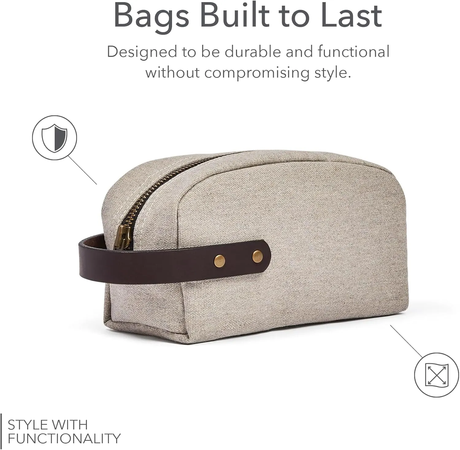 Sunbrella Andy Travel Kit | Durable Toiletry Bag | Water & Stain Resistant Bag for Travel Accessories | Unisex Shave & Cosmetic Bag | Recycled Fabric | Ashe/Beige