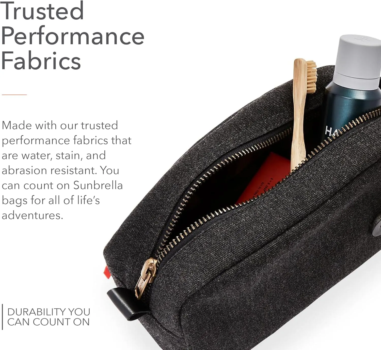 Sunbrella Andy Travel Kit | Durable Toiletry Bag | Water & Stain Resistant Bag for Travel Accessories | Unisex Shave & Cosmetic Bag | Recycled Fabric | Char/Black
