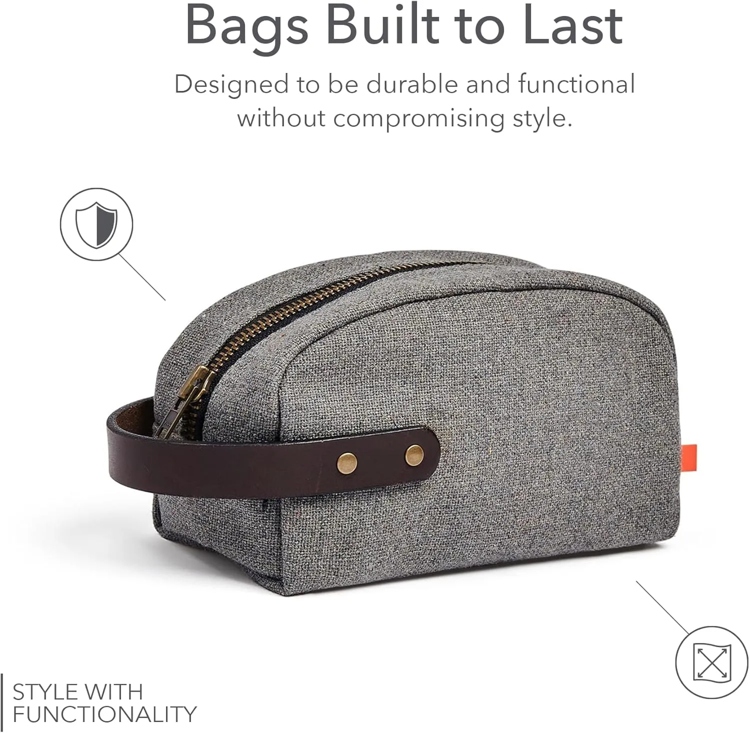 Sunbrella Andy Travel Kit | Durable Toiletry Bag | Water & Stain Resistant Bag for Travel Accessories | Unisex Shave & Cosmetic Bag | Recycled Fabric | Stone/Gray