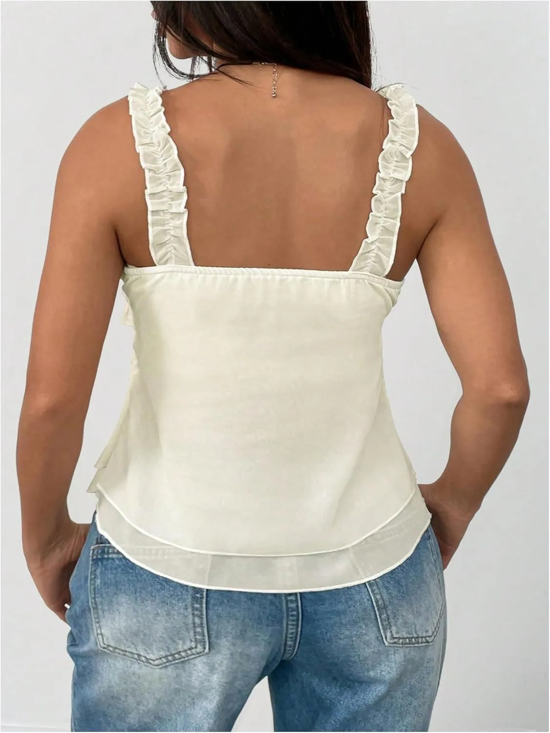SweatyRocks Women's Plus Size Ruffle Lace Cami Top V Neck Layered Sleeveless Camisole