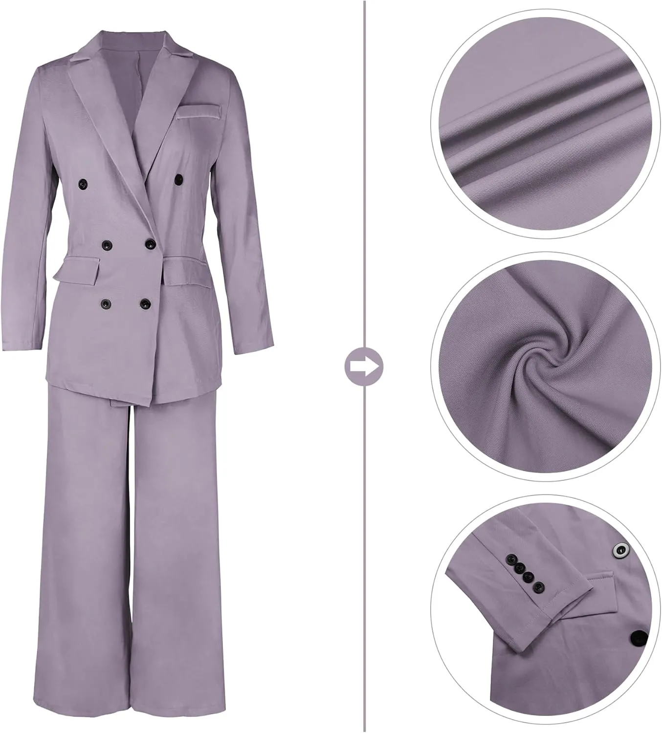 Tcremisa Women's Fashion Pants Suit 2 Piece Business Outfits Casual Double Breasted Blazer and Pant Sets