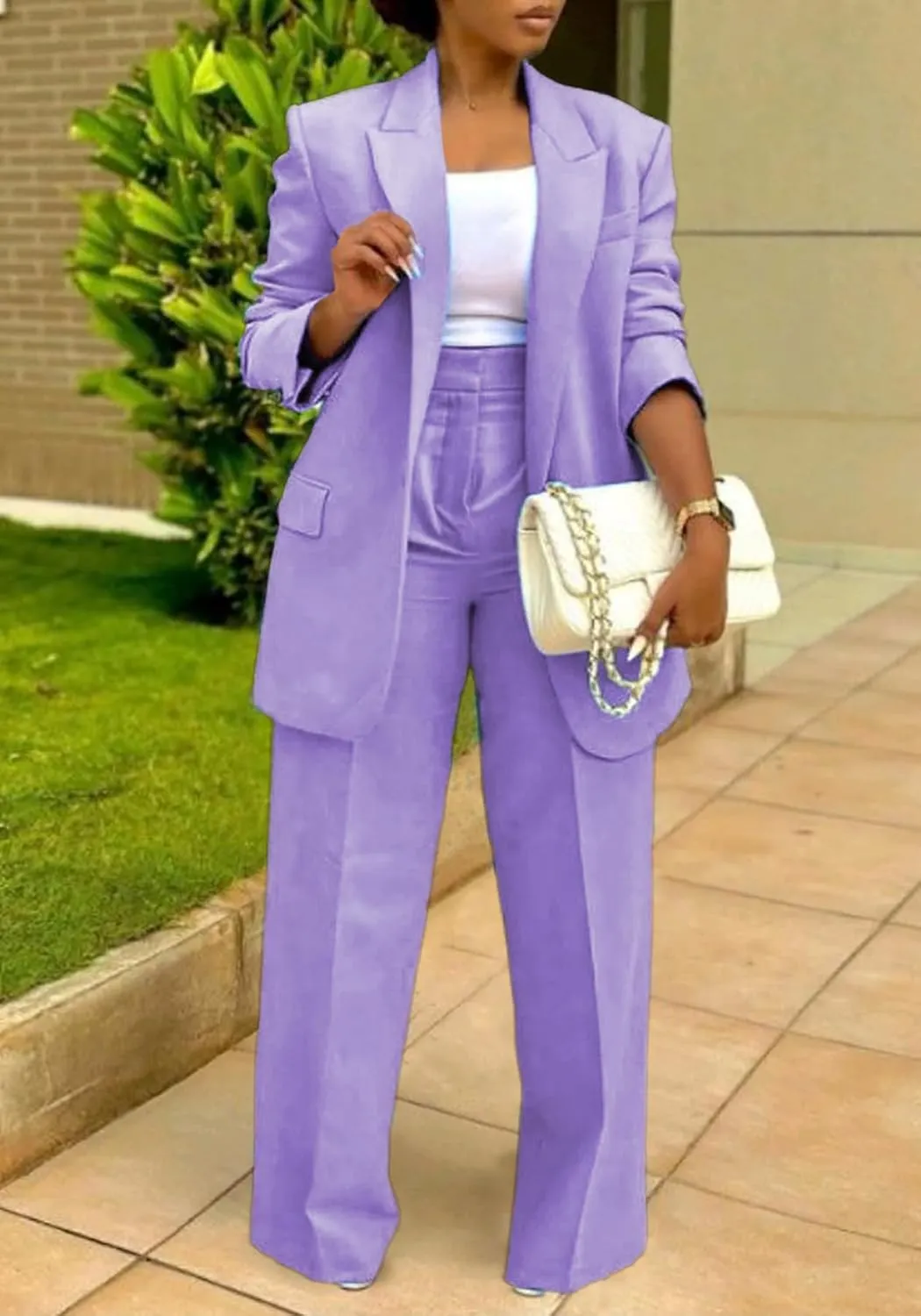 Tcremisa Women's Fashion Pants Suit 2 Piece Business Outfits Casual Double Breasted Blazer and Pant Sets