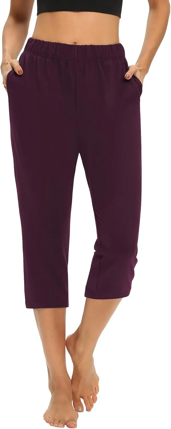 THANTH Womens Capri Yoga Pants Loose Drawstring Comfy Lounge Pajama Capris Workout Jersey Joggers Pants with Pockets