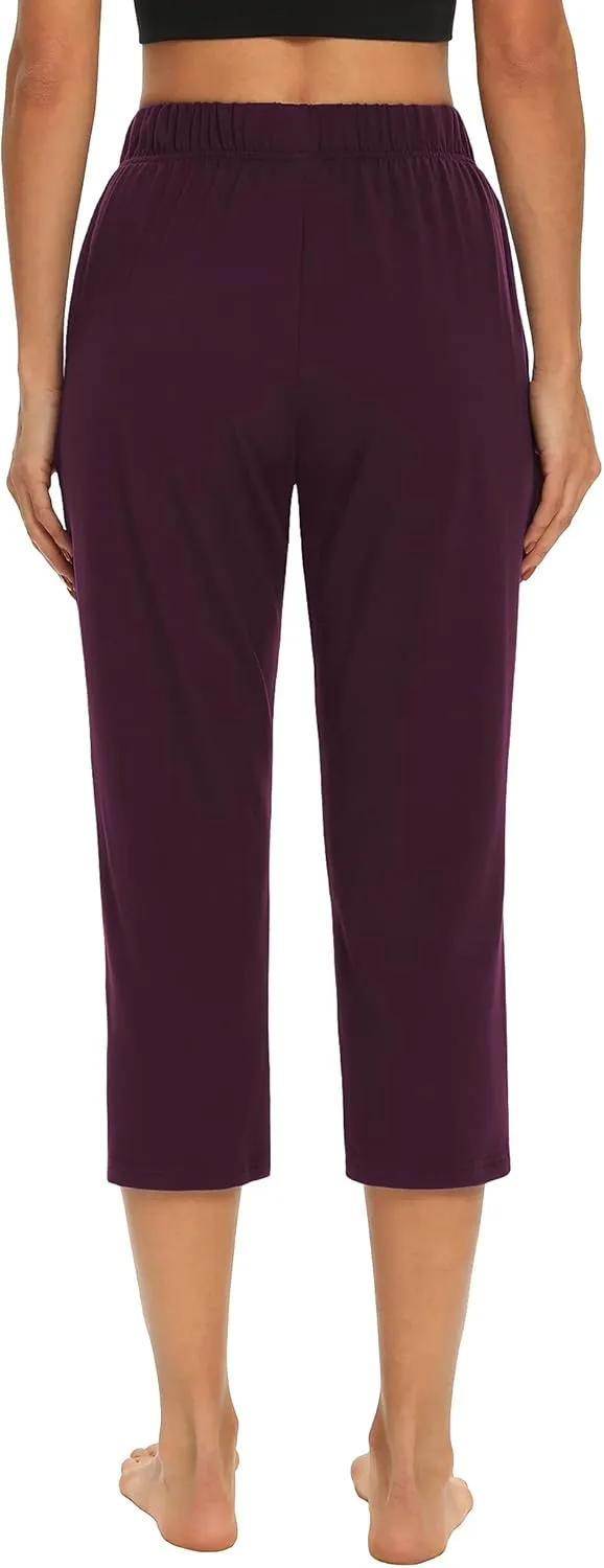 THANTH Womens Capri Yoga Pants Loose Drawstring Comfy Lounge Pajama Capris Workout Jersey Joggers Pants with Pockets