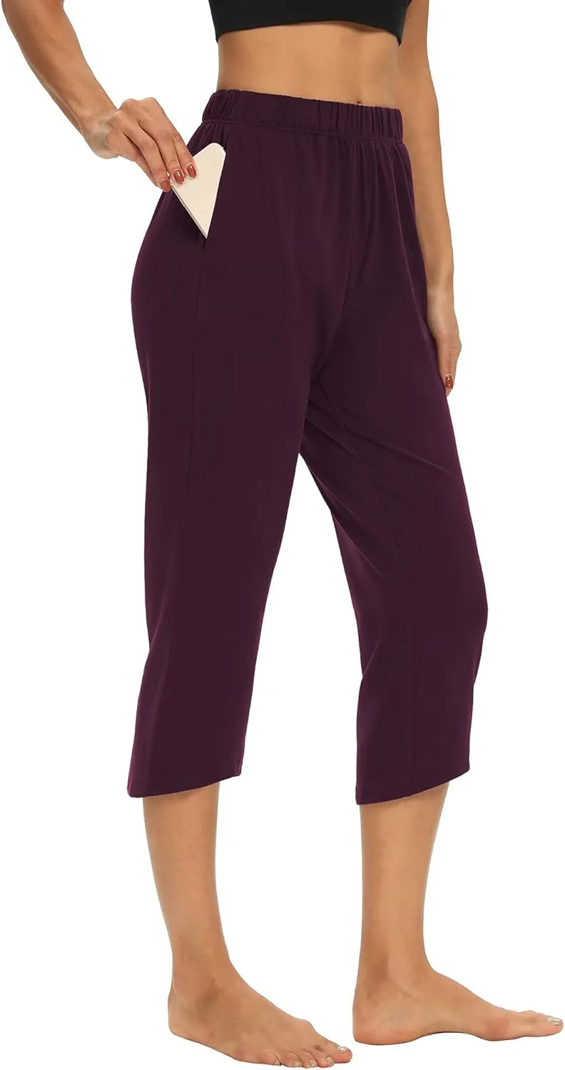 THANTH Womens Capri Yoga Pants Loose Drawstring Comfy Lounge Pajama Capris Workout Jersey Joggers Pants with Pockets