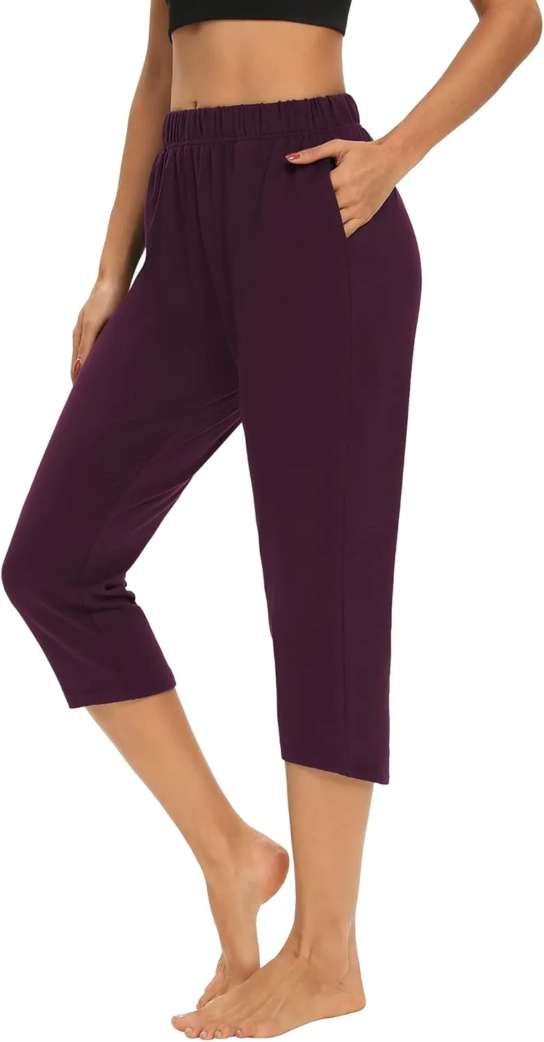 THANTH Womens Capri Yoga Pants Loose Drawstring Comfy Lounge Pajama Capris Workout Jersey Joggers Pants with Pockets