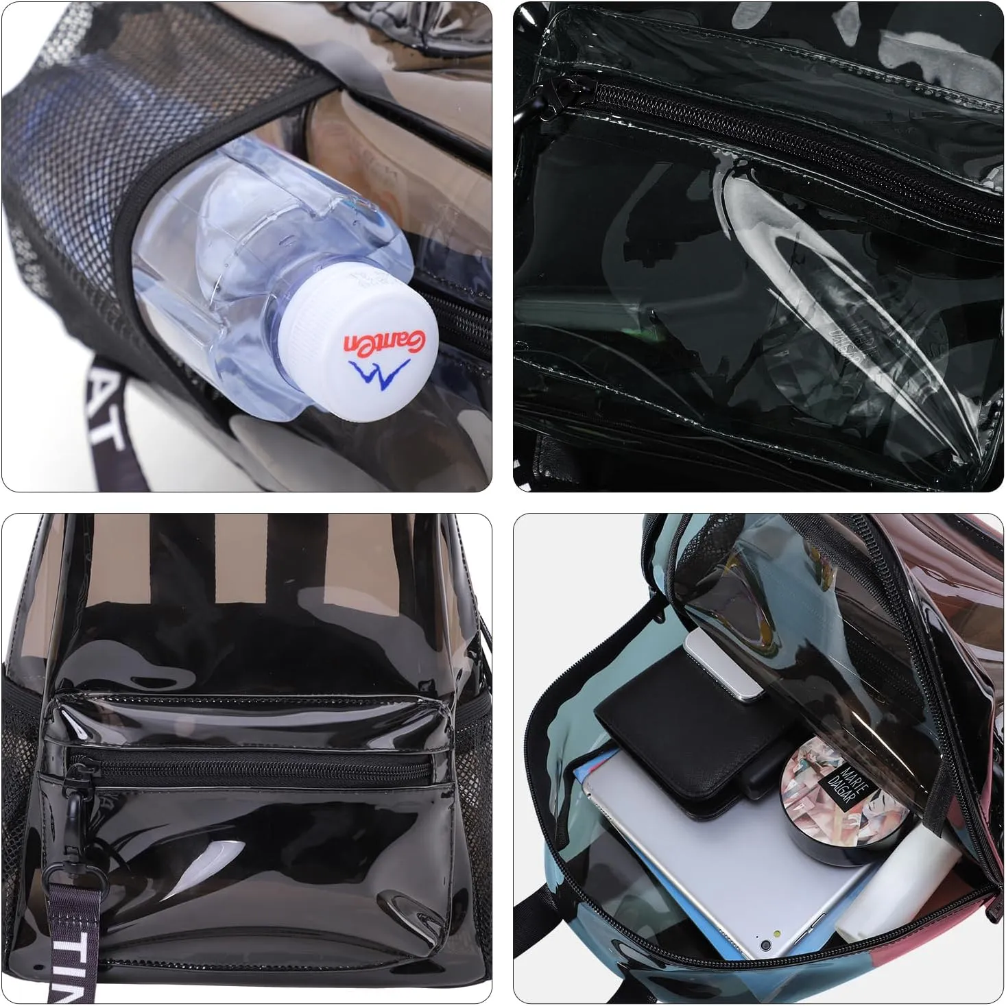 TINYAT Small Clear backpack for Women See Through Clear Bag Cute Transparent Backpack for Work, Concerts, Sports, Travel