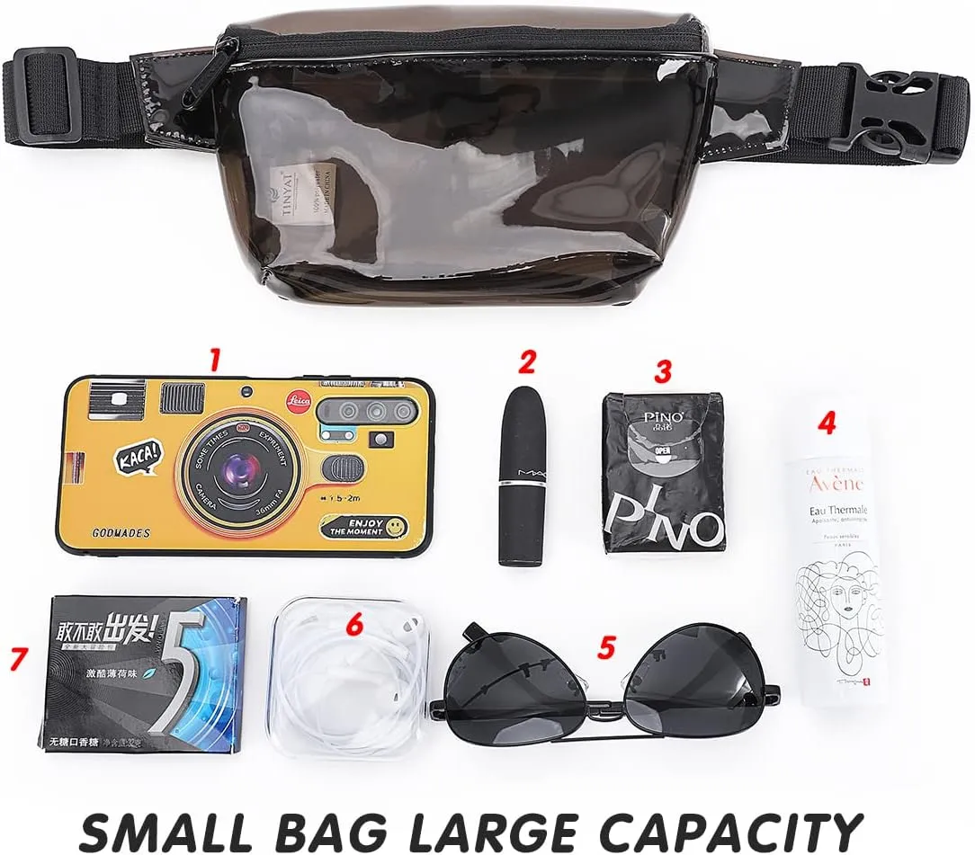 TINYAT Small Clear Fanny Pack Stadium Approved for Women, Clear Belt Bag for Waterproof Mini Waist Pack for Concerts, Sports (Black1)