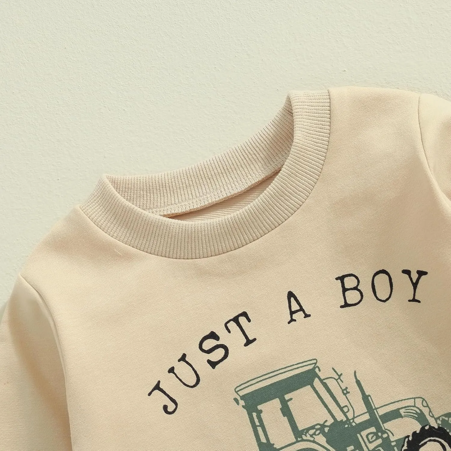 Toddler Baby Boy Crewneck Sweatshirt Tractor Letter Long Sleeve Pullover Tops Fall Winter Outfits Casual Clothes