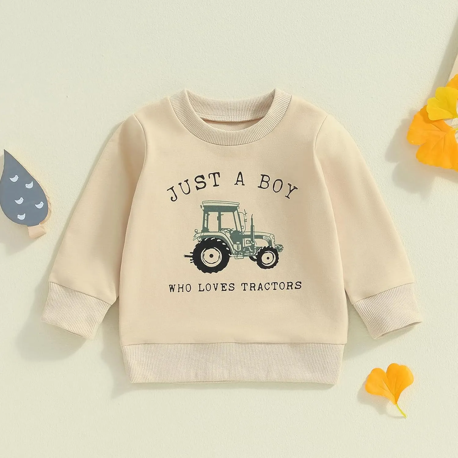 Toddler Baby Boy Crewneck Sweatshirt Tractor Letter Long Sleeve Pullover Tops Fall Winter Outfits Casual Clothes