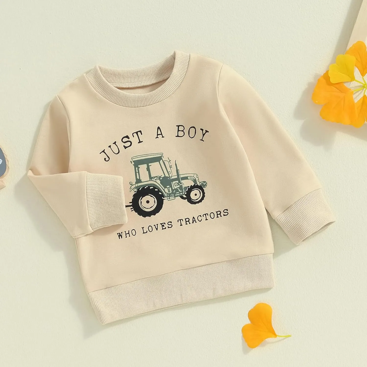 Toddler Baby Boy Crewneck Sweatshirt Tractor Letter Long Sleeve Pullover Tops Fall Winter Outfits Casual Clothes
