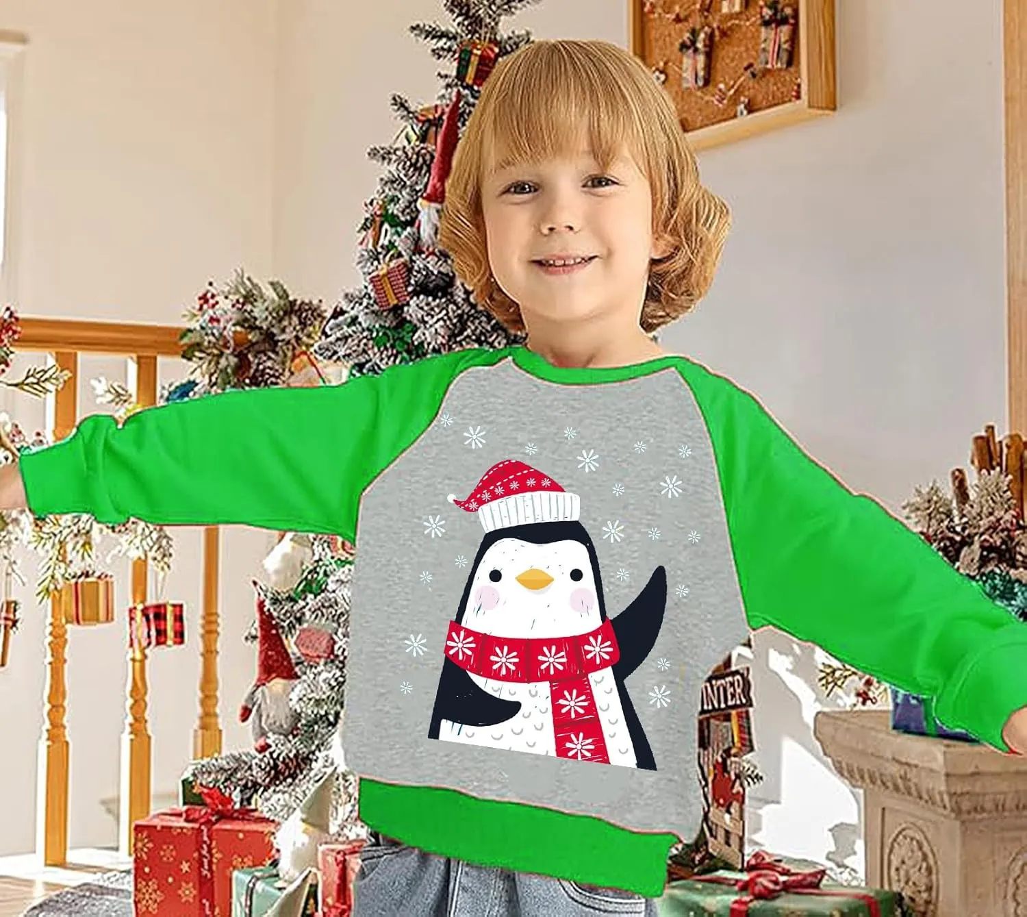 Toddler Boys Christmas Sweatshirt Kids Santa Dinosaur Penguin Shirt Xmas Pullover Sweater Long Sleeve Tops 1-7T